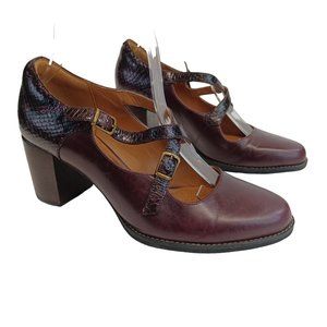 Clarks Artisan Heeled Mary Jane Oxblood Reptile Back Size 8M
